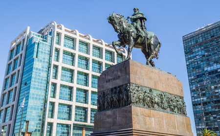 Montevideo - July 02, 2017: Statue of Artigas in the center of Montevideo, Uruguayのeditorial素材