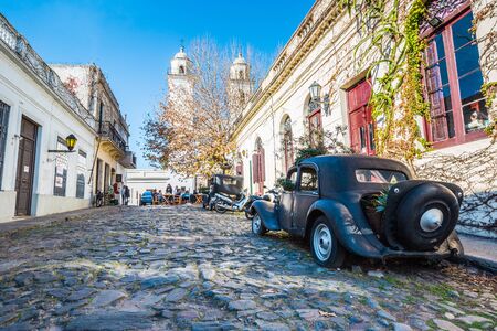 Colonia Del Sacramento - July 02, 2017: Old vintage car in the old town of Colonia Del Sacramento, Uruguayのeditorial素材