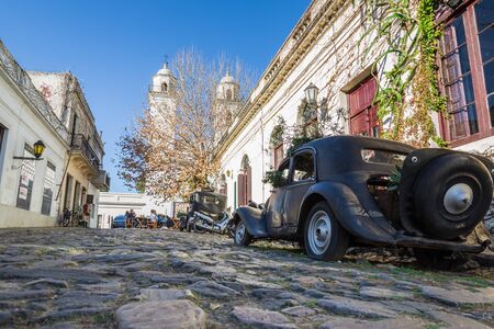 Colonia Del Sacramento - July 02, 2017: Old vintage car in the old town of Colonia Del Sacramento, Uruguayのeditorial素材