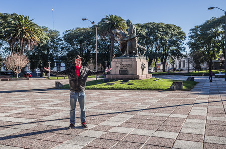 Nueva Helvecia - July 02, 2017: Traveler in the center of the town of Nueva Helvecia, Uruguayのeditorial素材