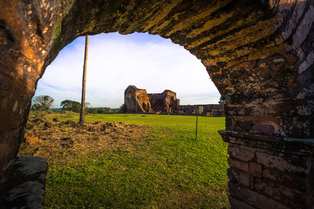 Ancient Jesuit ruins of the Mission of La Santissima Trinidad, Paraguayの写真素材