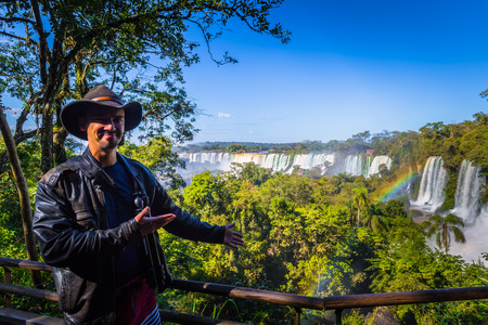 Puerto Iguazu - June 24, 2017: Landscape of the Iguazu Waterfalls, Wonder of the world, at Puerto Iguazu, Argentinaのeditorial素材