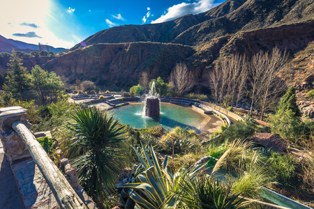 Cacheuta hot springs - July 05, 2017: Panorama of the Cacheuta hot springs, Argentinaのeditorial素材