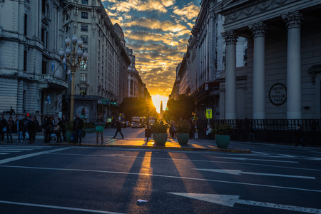 Buenos Aires - June 30, 2017: Sunset at the historic center of Buenos Aires, Argentinaのeditorial素材