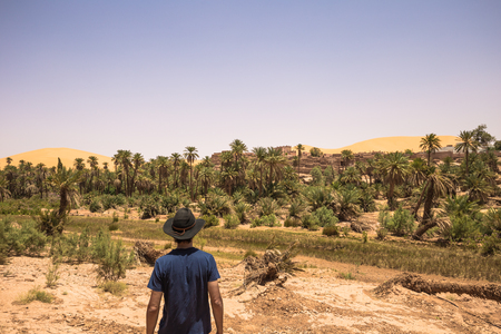 Western traveler in the outskirts of Taghit, Algeriaの写真素材