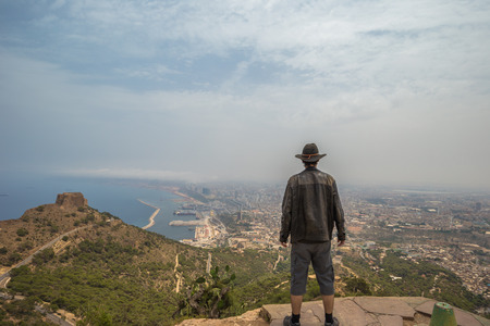 Western travelers overlooking the city of Oran, Algeriaの写真素材