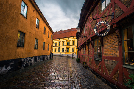 Ystad - October 22, 2017: Historic center of the town of Ystad in Skane, Sweden