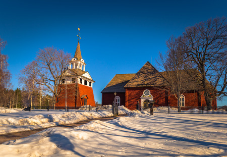 Sundborn - March 30, 2018: Church of the town of Sundborn in Dalarna, Swedenのeditorial素材