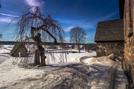 Trono - April 01, 2018: The old church of the town of Trono in Dalarna, Swedenのeditorial素材
