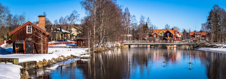 Sundborn - March 30, 2018: Panorama of the picturesque town of Sundborn in Dalarna, Swedenのeditorial素材