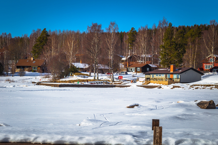 Dalarna - March 30, 2018: A small village in Dalarna, Swedenのeditorial素材