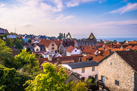 Visby - September 23, 2018: Panoramic view of the old town of Visby in Gotland, Swedenのeditorial素材