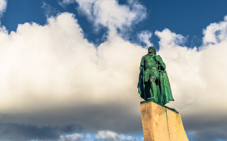 Reykjavik - May 01, 2018: Statue of Leif Erikson in the center of Reykjavik, Icelandのeditorial素材
