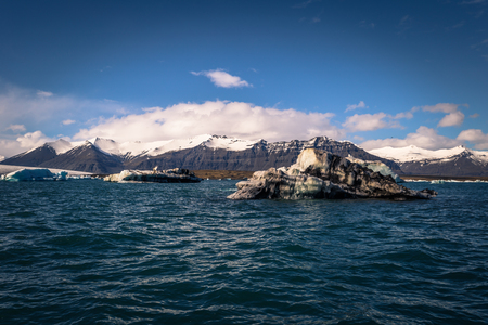 Jokulsarlon - May 05, 2018: Vatnajokull National park seen from the Iceberg lagoon of Jokulsarlon, Icelandのeditorial素材