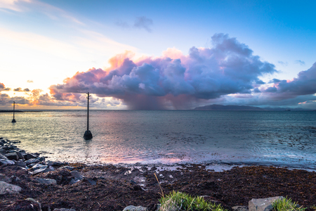 Reykjavik - May 01, 2018: Lighthouse at the outskirts of Reykjavik, Icelandのeditorial素材