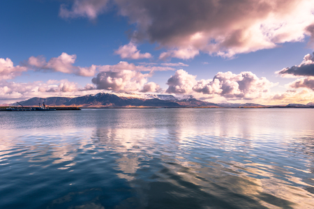 Reykjavik - May 02, 2018: Panorama of the landscape around Reykjavik, Icelandのeditorial素材