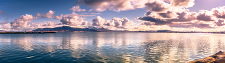 Reykjavik - May 02, 2018: Panorama of the landscape around Reykjavik, Icelandのeditorial素材