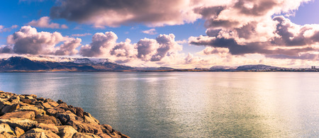 Panorama of the landscape around Reykjavik, Icelandの写真素材