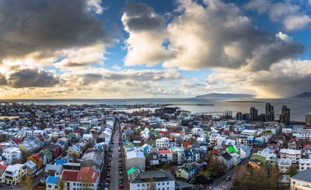 Reykjavik - May 01, 2018: Panoramic view of Reykjavik from the Hallgrimskirkja church, Icelandのeditorial素材