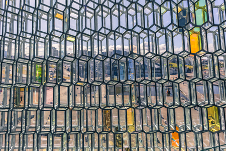 Reykjavik - May 02, 2018: Inside the Harpa Opera house in Reykjavik, Icelandのeditorial素材