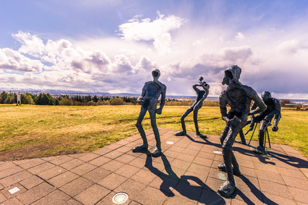 Reykjavik - May 02, 2018: Statues in the Perlan observatory in Reykjavik, Icelandのeditorial素材