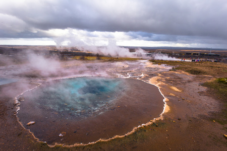 Hot thermal water pool in the Geysir park, Icelandの写真素材