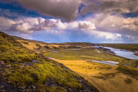 Panorama of the wild landscape of Fjadrargljufur, Icelandの写真素材