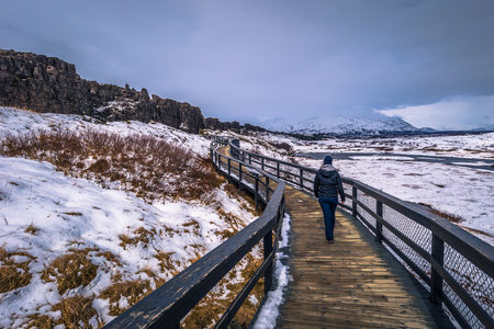 Ancient norse parliament in Thingvellir National Park, Icelandの写真素材