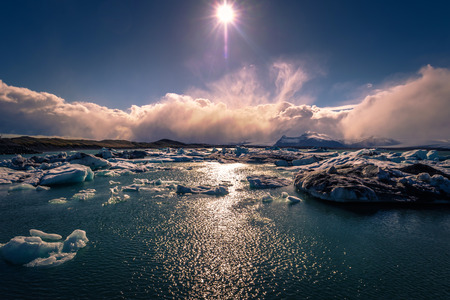 Panorama of the Iceberg lagoon of Jokulsarlon, Icelandの写真素材