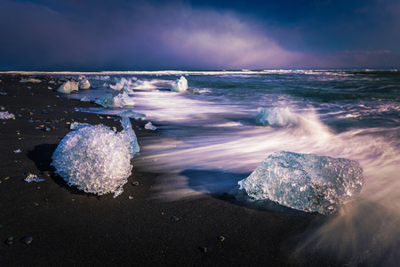 Ice blocks in Diamond beach near Jokulsarlon, Iceland