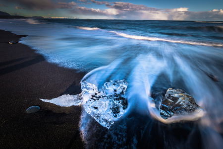 Ice blocks in Diamond beach near Jokulsarlon, Icelandの写真素材
