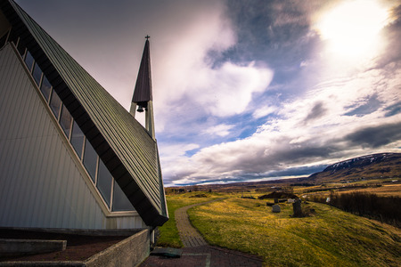 Icelandic countryside - May 09, 2018: Modern church in the countryside of Icelandのeditorial素材