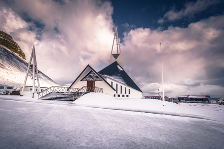 Olafsvik - May 03, 2018: Church of Olafsvik, Icelandのeditorial素材