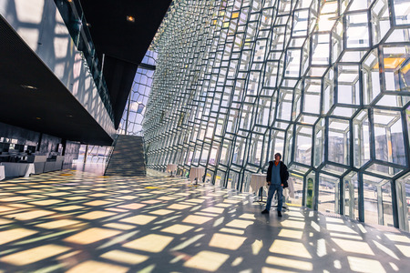 Reykjavik - May 02, 2018: Inside the Harpa Opera house in Reykjavik, Icelandのeditorial素材