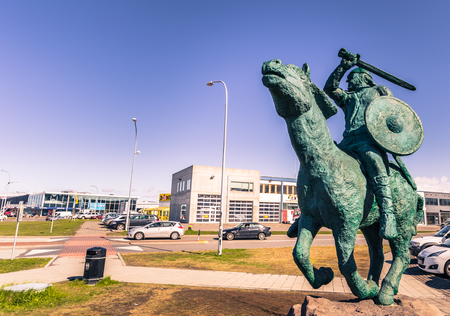 Reykjavik - May 02, 2018: Viking statue at the Saga Museum in Reykjavik, Icelandのeditorial素材