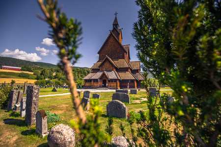 Heddal - August 01, 2018: Medieval Heddal stave church, the largest of the remaining stave churches in Telemark, Norwayのeditorial素材