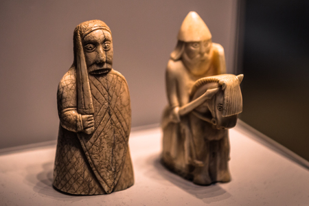London - August 06, 2018: Ancient chess pieces in the Brtitish Museum in London, Englandのeditorial素材