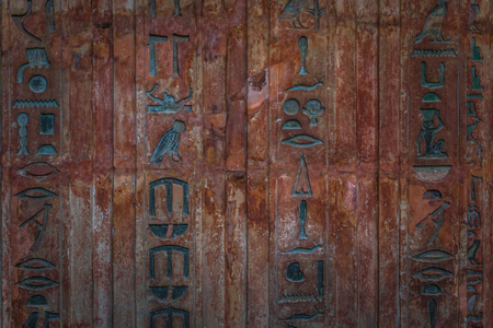 London - August 06, 2018: Ancient Egyptian hieroglyphs in the Brtitish Museum in London, Englandのeditorial素材