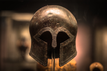 London - August 06, 2018: Ancient Greek helmet in the Brtitish Museum in London, Englandのeditorial素材