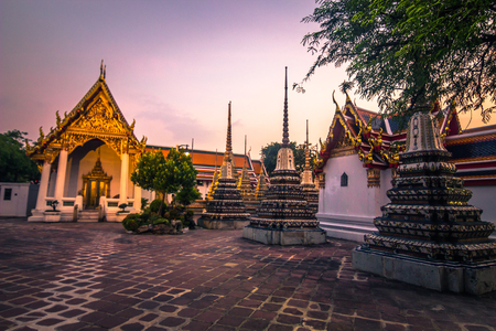 Bangkok - October 13, 2014: Spires of the Buddhist Wat Pho temple in central Bangkok, Thailandのeditorial素材