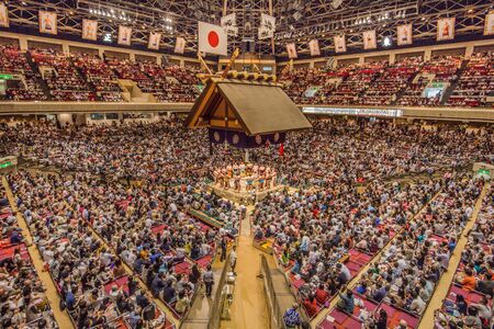 Tokyo - May 19, 2019: Sumo wrestling match in the Ryogoku arena, Tokyo, Japanのeditorial素材
