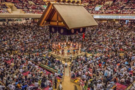 Tokyo - May 19, 2019: Sumo wrestling match in the Ryogoku arena, Tokyo, Japanのeditorial素材