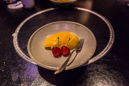 Tokyo - May 20, 2019: A fruit dessert in Ginza district, Tokyo, Japanのeditorial素材
