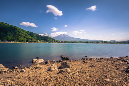 Kawaguchiko - May 24, 2019: Mount Fuji seem from lake Kawaguchi, Japanのeditorial素材
