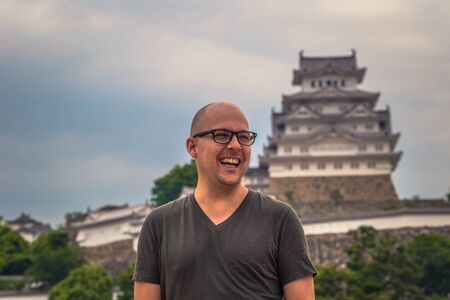 Himeji - June 02, 2019: Western traveler in the iconic Himeji Castle in the region of Kansai, Japanのeditorial素材