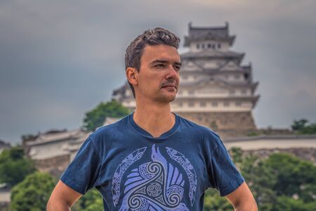 Himeji - June 02, 2019: Western traveler in the iconic Himeji Castle in the region of Kansai, Japanのeditorial素材