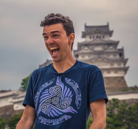 Himeji - June 02, 2019: Western traveler in the iconic Himeji Castle in the region of Kansai, Japanのeditorial素材