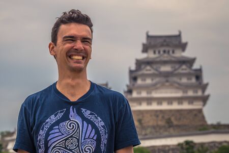 Himeji - June 02, 2019: Western traveler in the iconic Himeji Castle in the region of Kansai, Japanのeditorial素材