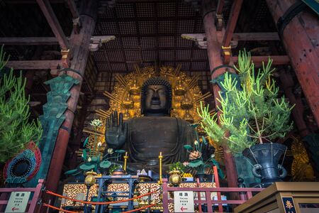 Nara - May 31, 2019: Daibutsu, the great Buddha statue inside the Todai-ji temple in Nara, Japanのeditorial素材