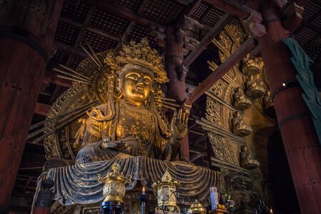 Nara - May 31, 2019: Buddhists statues inside the great Todai-ji temple in Nara, Japanのeditorial素材